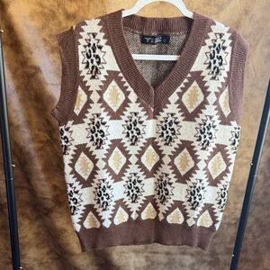 Lucky & Blessed Brown, Cream & Tan V-Neck Sweater Vest